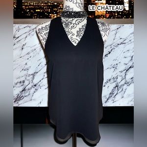 LE CHATEAU Women’s Rhinestone Collar Sleeveless Blouse- XSmall
